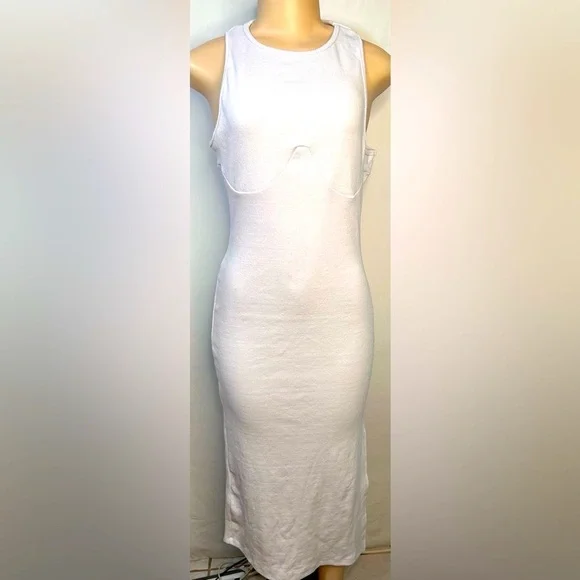PrettyLittleThing | Dresses | Nwt Prettylittlething White Cup Detail Racer Split  Midi Dress Sleeveless Size | Poshmark